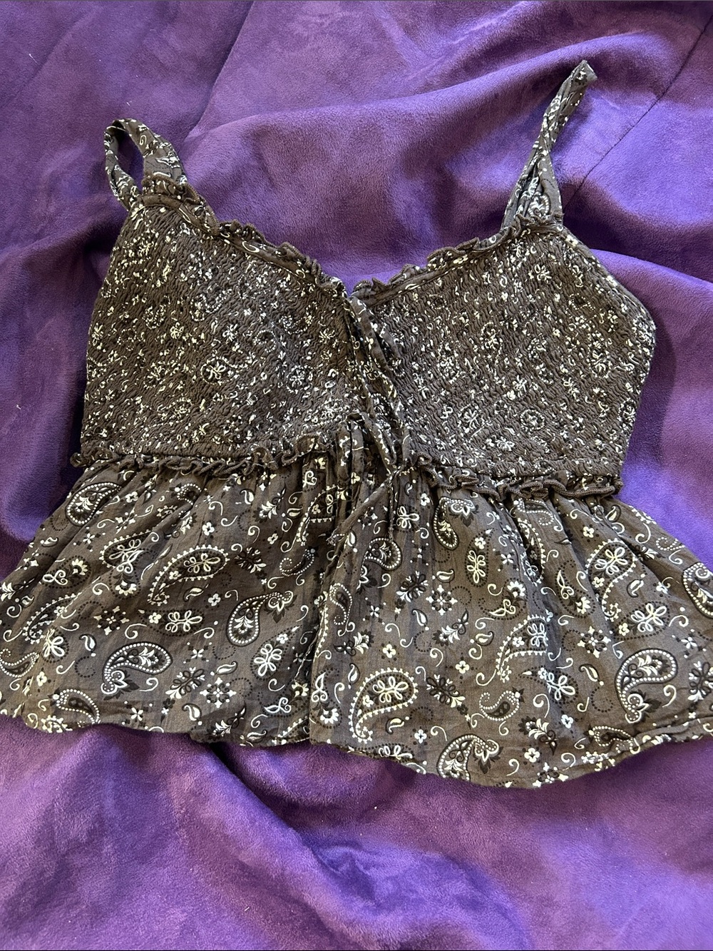 American Eagle Outfitters Brown Paisley Smocked Peplum Cami